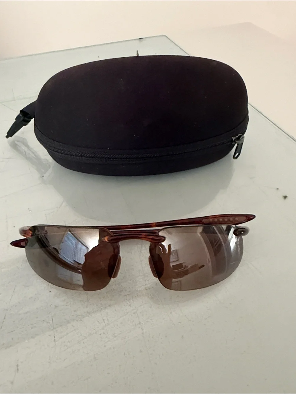 Maui Jim Brown Rimless Sunglasses with Black Case - Picture 1 of 4